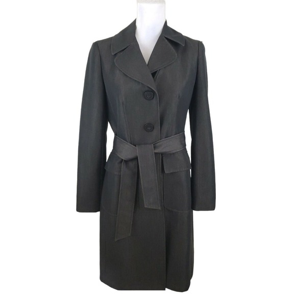 NINE WEST~Woman Size 2~ Black/Gold Trench Coat Button Up, Belted. - Picture 7 of 9